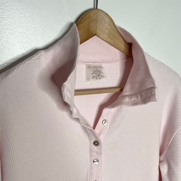 Negative Waffle Knit Pullover Womens XS Pink Quarter Button Cotton Sleep - Picture 6 of 9